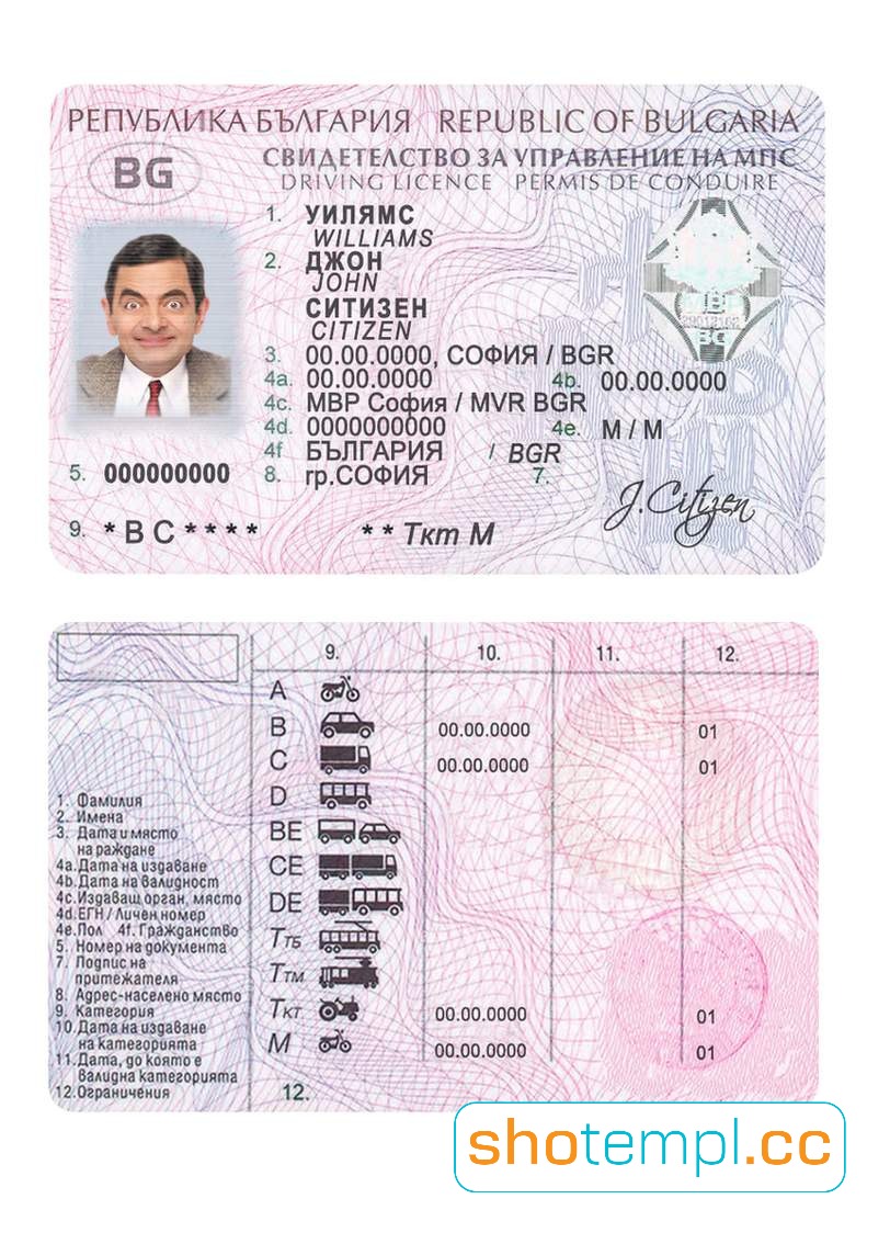 Bulgaria Driver License PSD Template